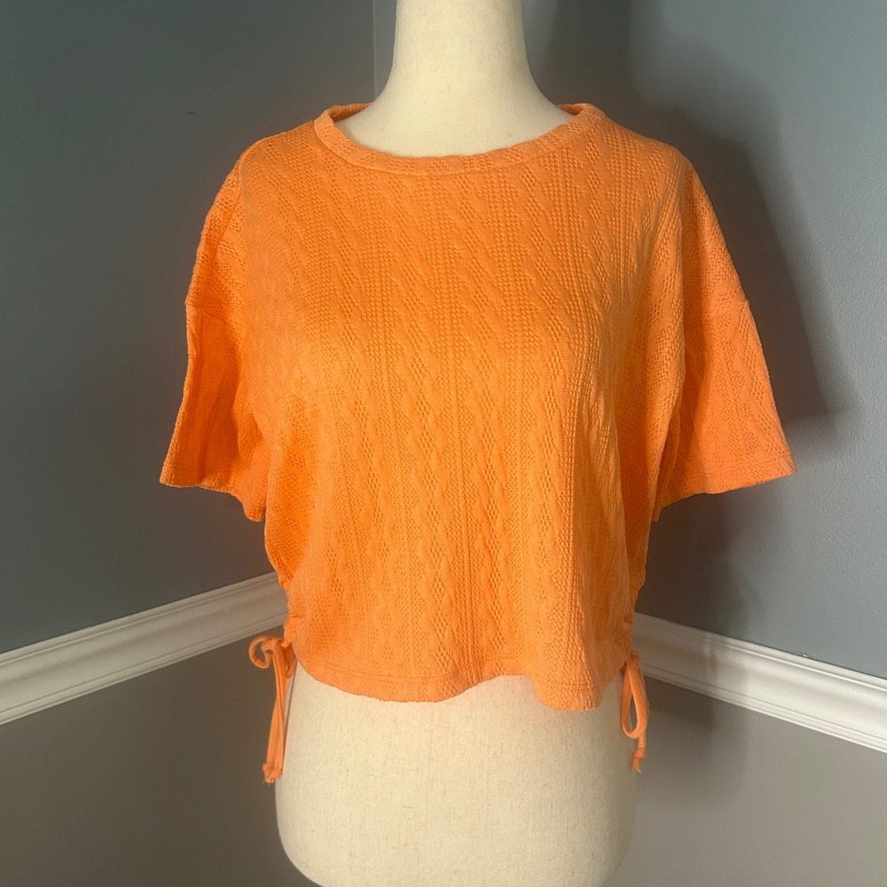 Fitz & Eddie Pointelle Cropped Top tie‎ sides short sleeve woman's small